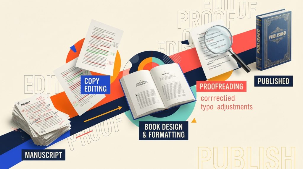 Book publishing workflow from manuscript to copy editing and proofreading