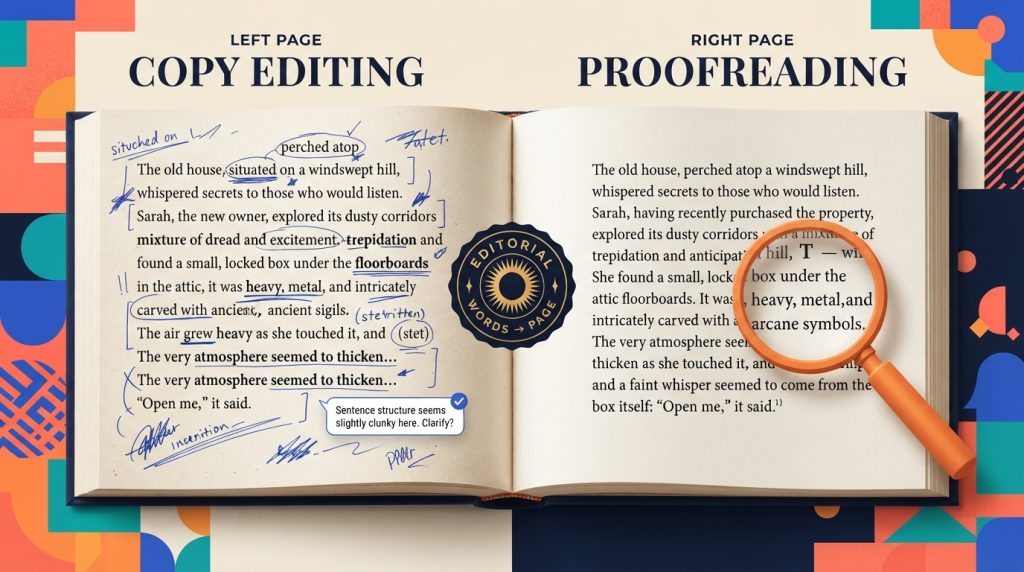 Examples comparing copy editing changes with final proofreading checks